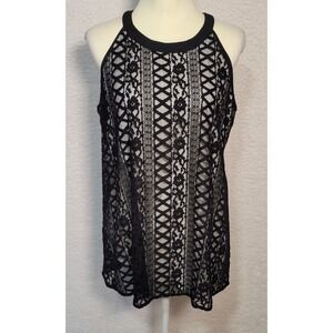 Alfani Sleeveless Lace Tank Top Shirt Black Lace Lined Size 12 Career 1441
